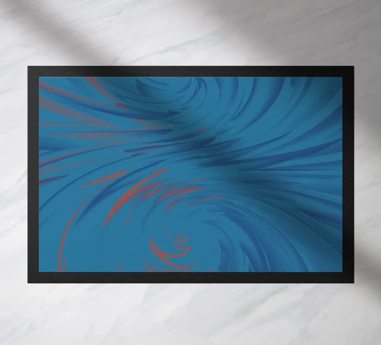 Abstract dynamic twisted pattern in blue and red doormat by Something for you