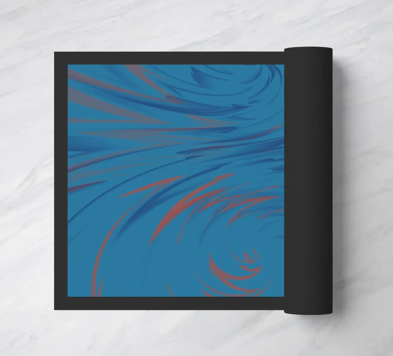 Abstract dynamic twisted pattern in blue and red doormat by Something for you