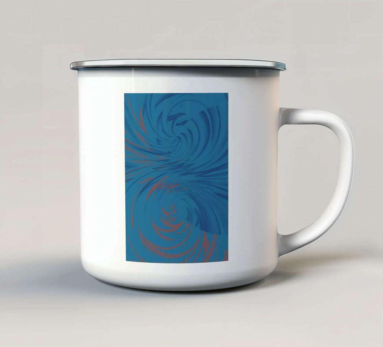 Abstract dynamic twisted pattern in blue and red enamel mug by Something for you