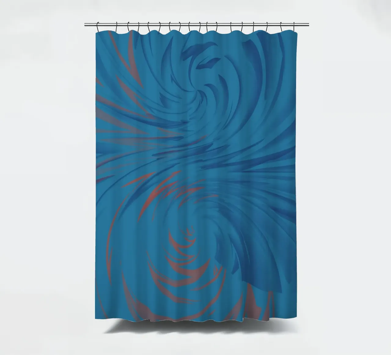 Abstract dynamisch gedraaid patroon in blauw en rood douchegordijn van Something for you