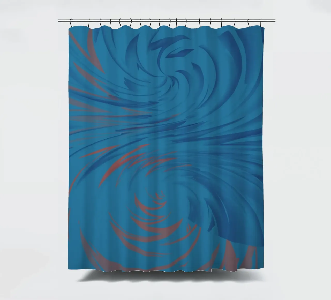 Abstract dynamisch gedraaid patroon in blauw en rood douchegordijn van Something for you