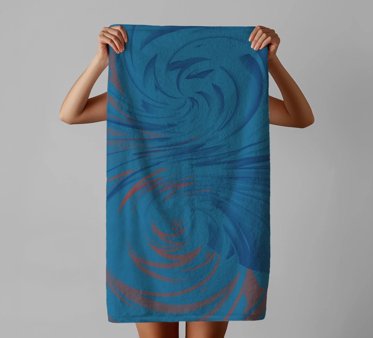 Abstract dynamic twisted pattern in blue and red towel by Something for you