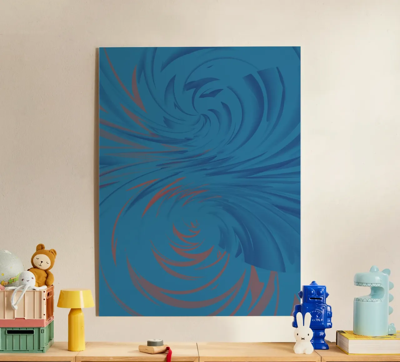 Abstract dynamic twisted pattern in blue and red acrylic glass by Something for you