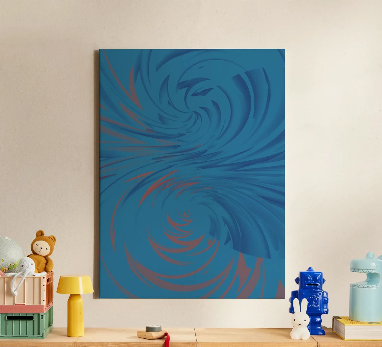 Abstract dynamic twisted pattern in blue and red canvas by Something for you
