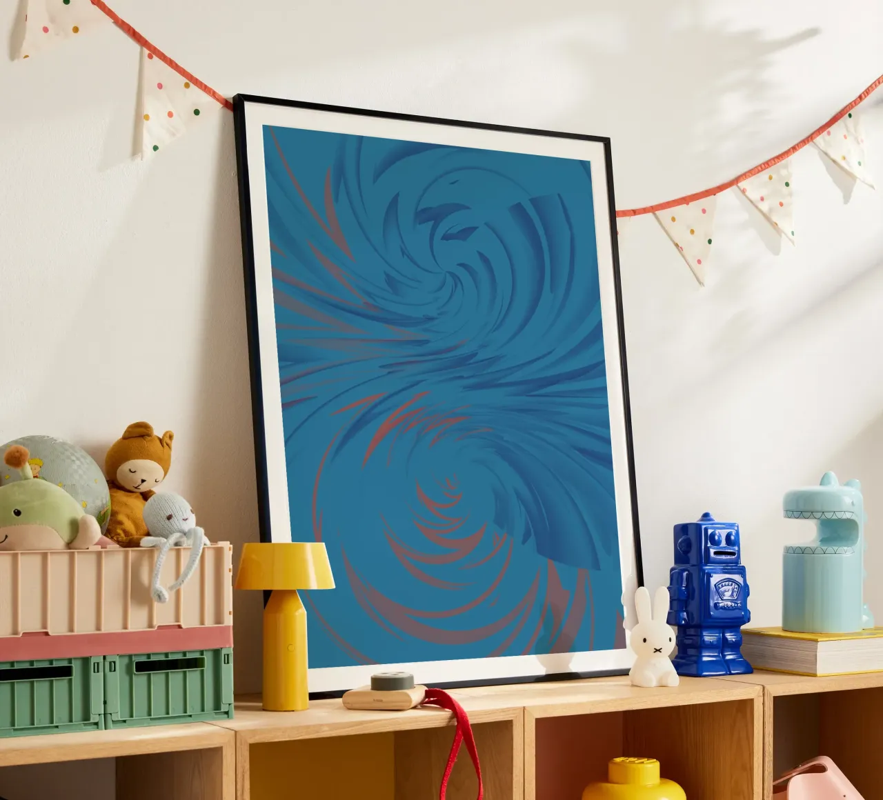 Motif dynamique abstrait torsadé en bleu et rouge poster de Something for you