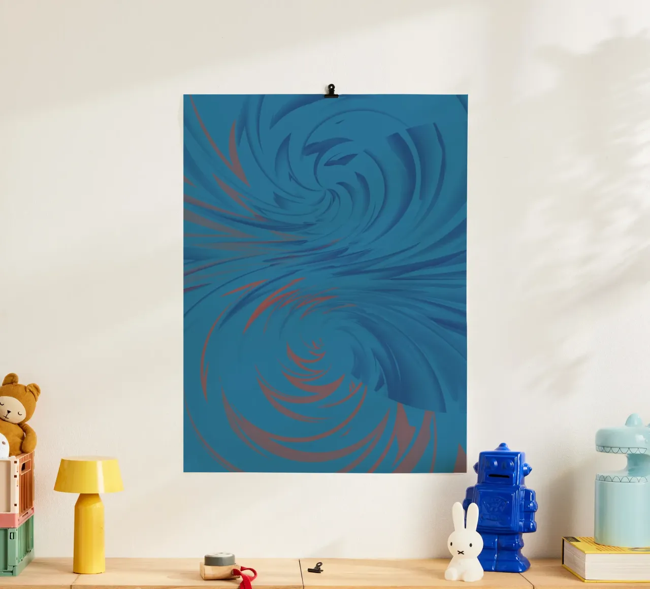 Motif dynamique abstrait torsadé en bleu et rouge poster de Something for you