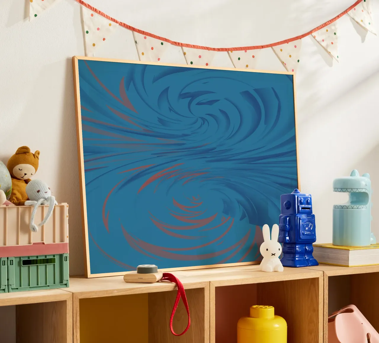 Motif dynamique abstrait torsadé en bleu et rouge poster de Something for you
