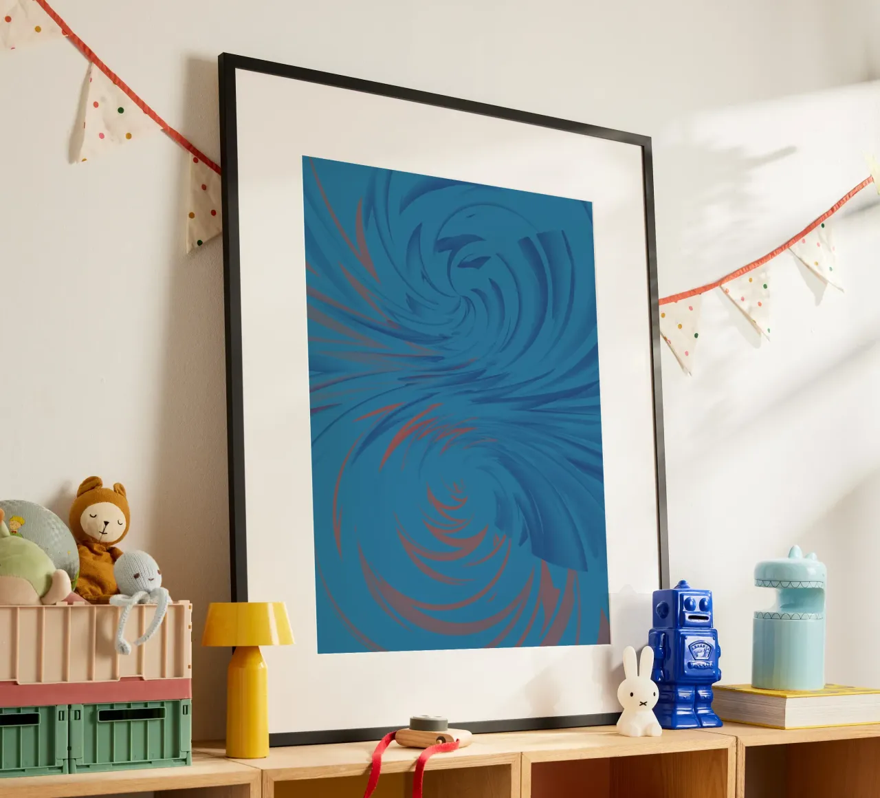 Motif dynamique abstrait torsadé en bleu et rouge poster de Something for you