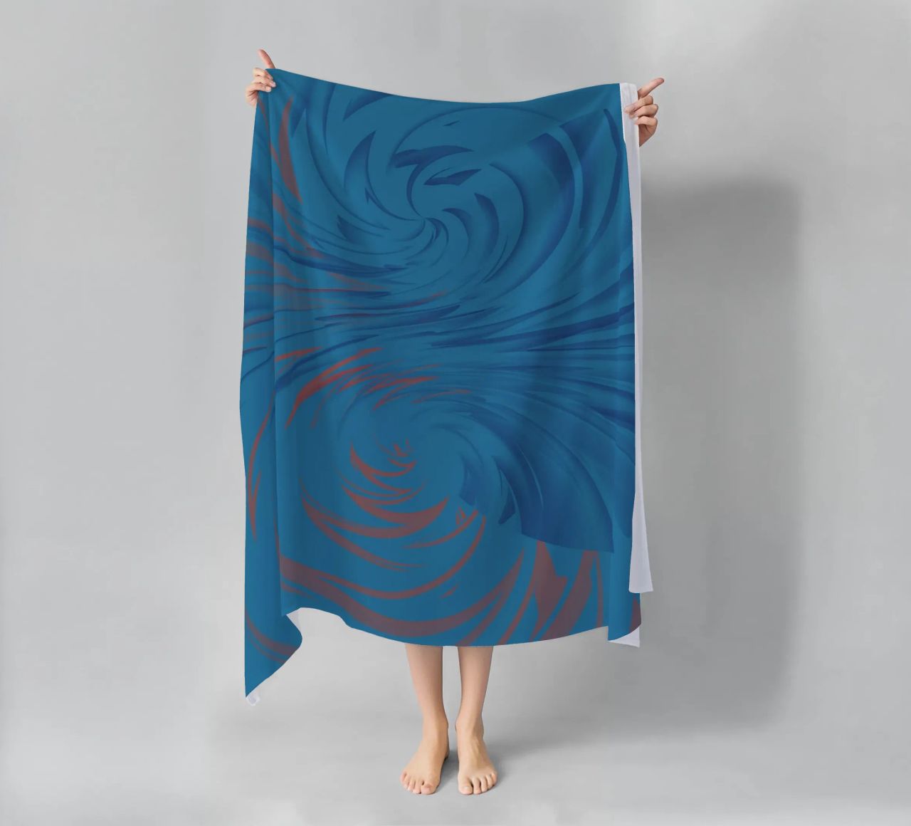 Abstract dynamic twisted pattern in blue and red beach towel by Something for you