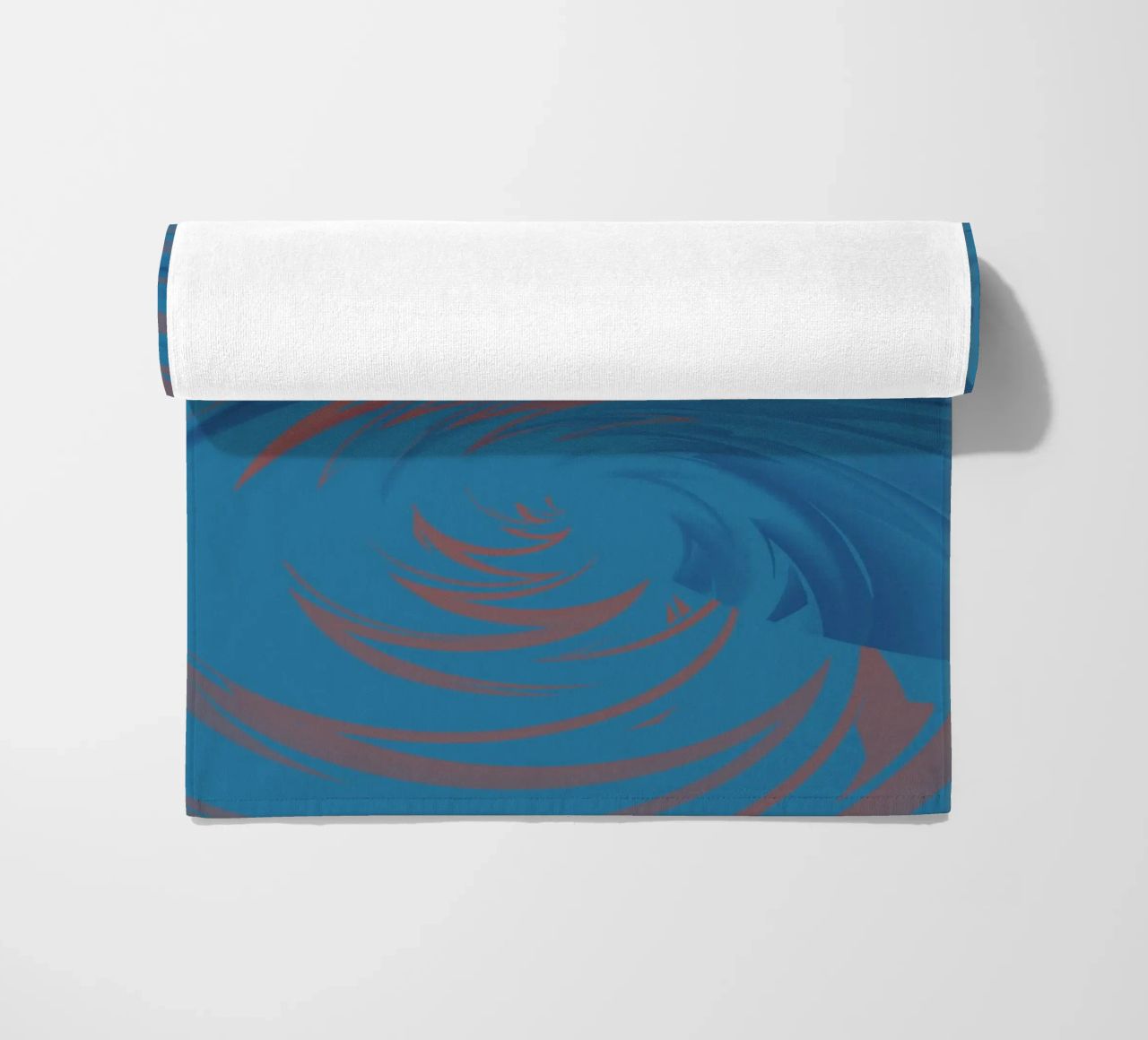 Abstract dynamic twisted pattern in blue and red beach towel by Something for you