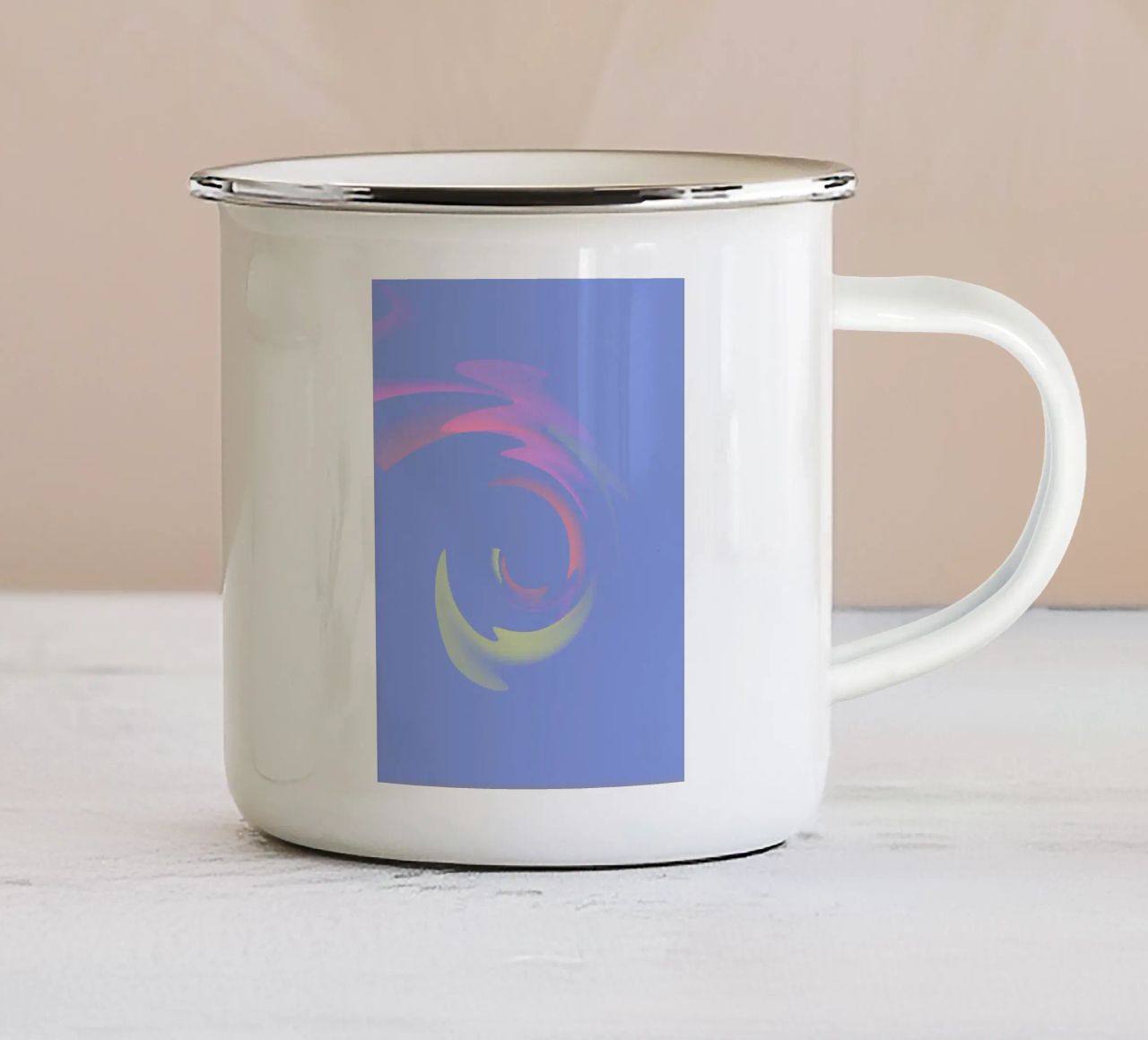 Vortice dinamico astratto in blu, giallo e rosa tazza in smalto da Something for you