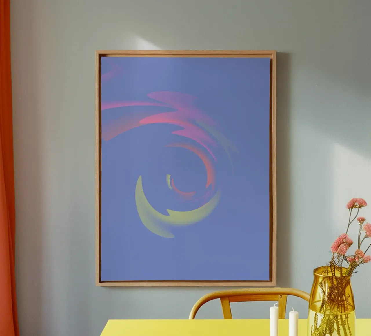 Abstract dynamic swirl in blue, yellow and pink canvas by Something for you