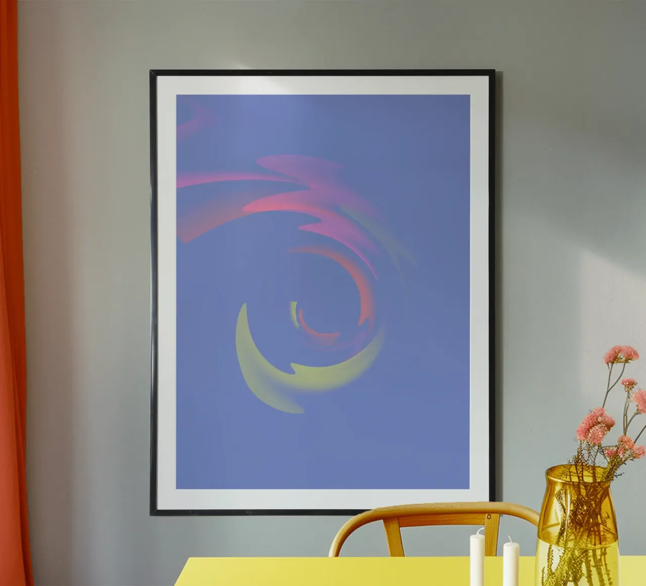 Abstract dynamic swirl in blue, yellow and pink hahnemühle by Something for you