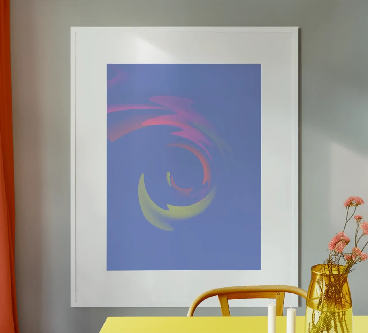 Vortice dinamico astratto in blu, giallo e rosa poster da Something for you