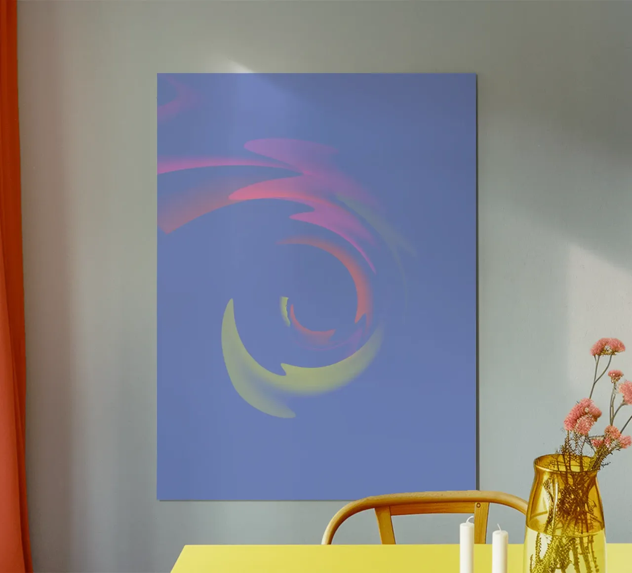 Vortice dinamico astratto in blu, giallo e rosa poster da Something for you