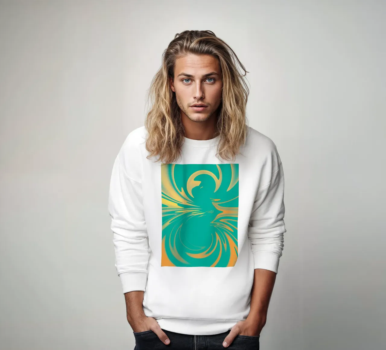 Motif de tourbillon dynamique abstrait en vert, jaune, orange sweat de Something for you