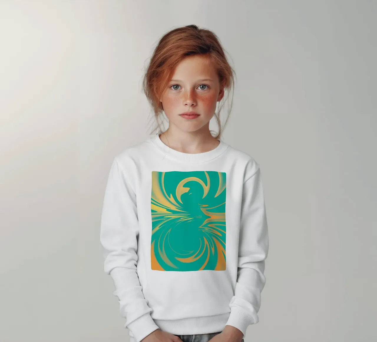 Motivo dinamico astratto a vortice in verde, giallo e arancione felpa bambino da Something for you
