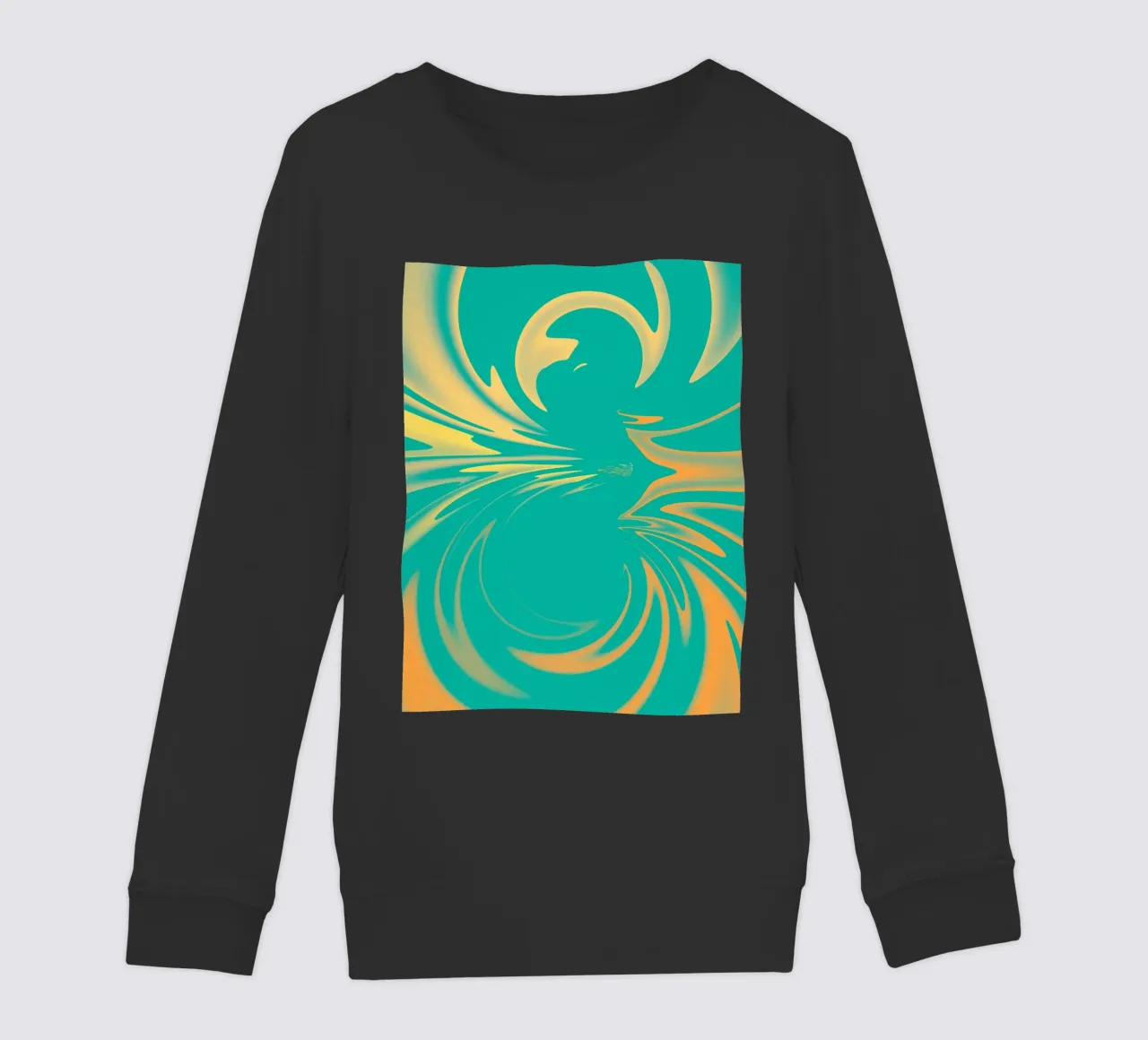 Motivo dinamico astratto a vortice in verde, giallo e arancione felpa bambino da Something for you