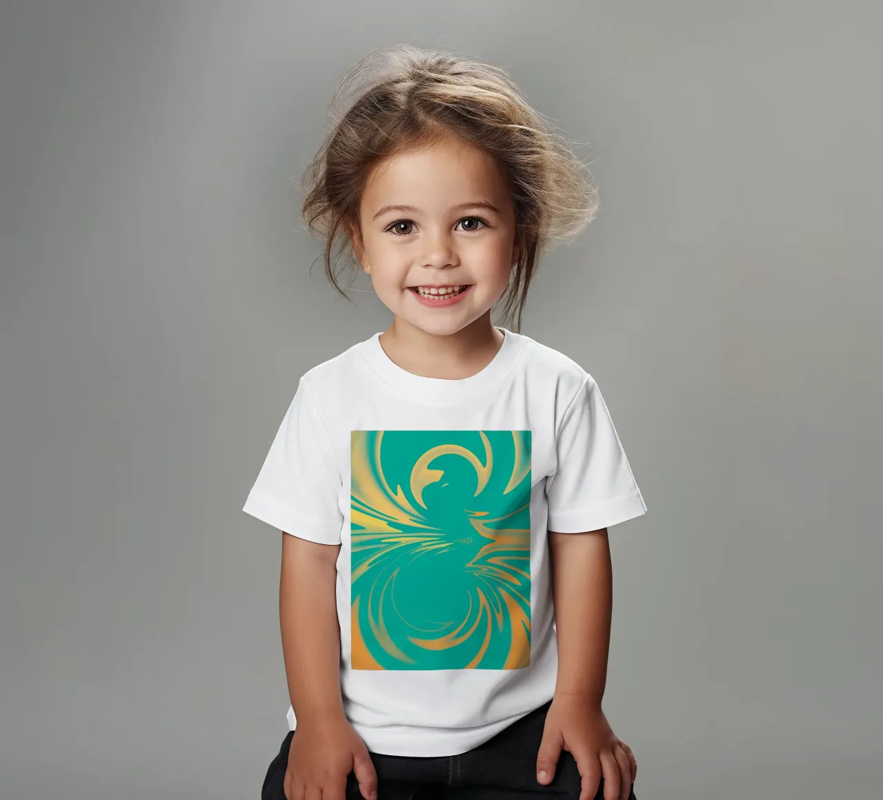 Motivo dinamico astratto a vortice in verde, giallo e arancione t-shirt bambini da Something for you