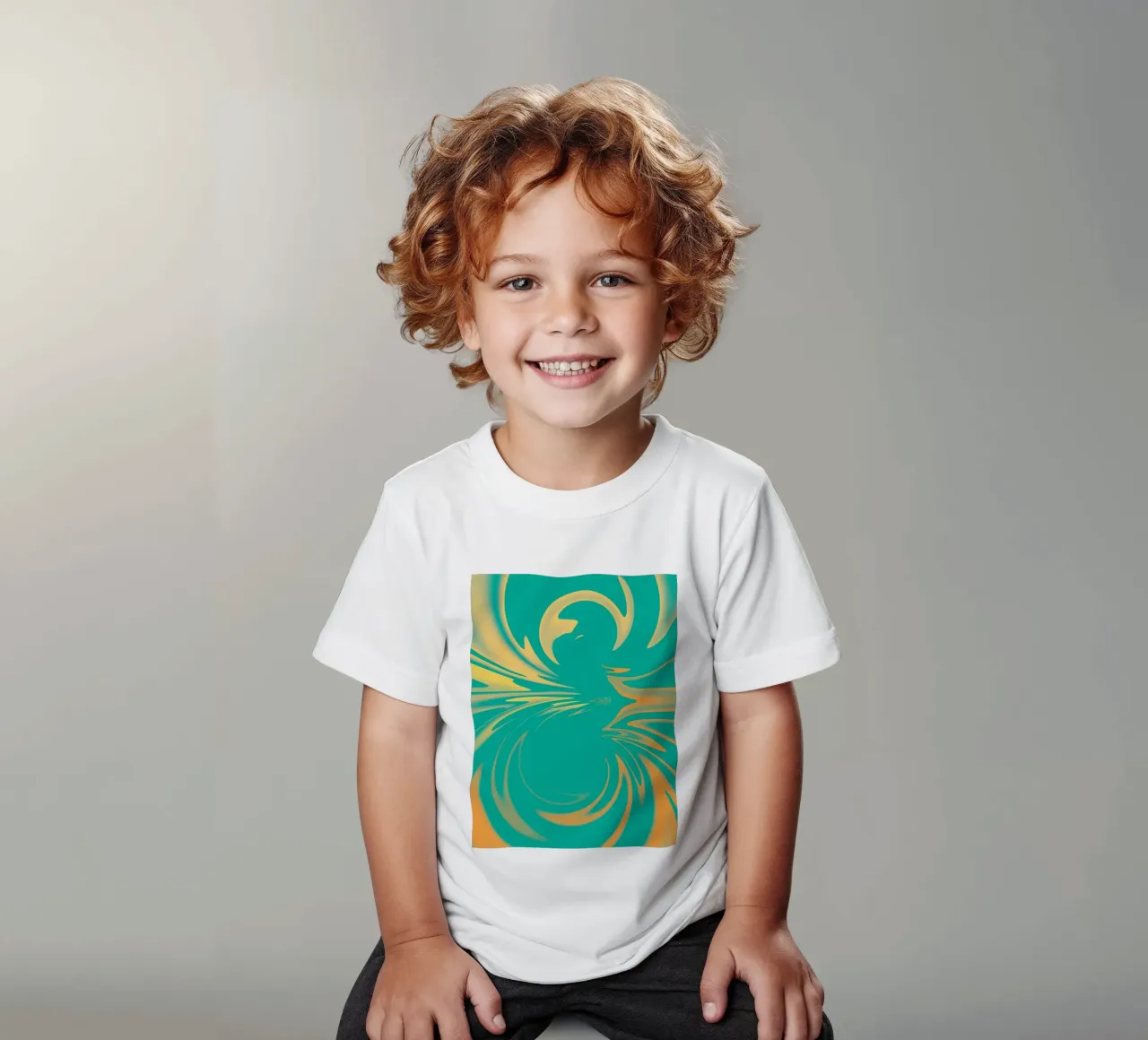 Motivo dinamico astratto a vortice in verde, giallo e arancione t-shirt bambini da Something for you