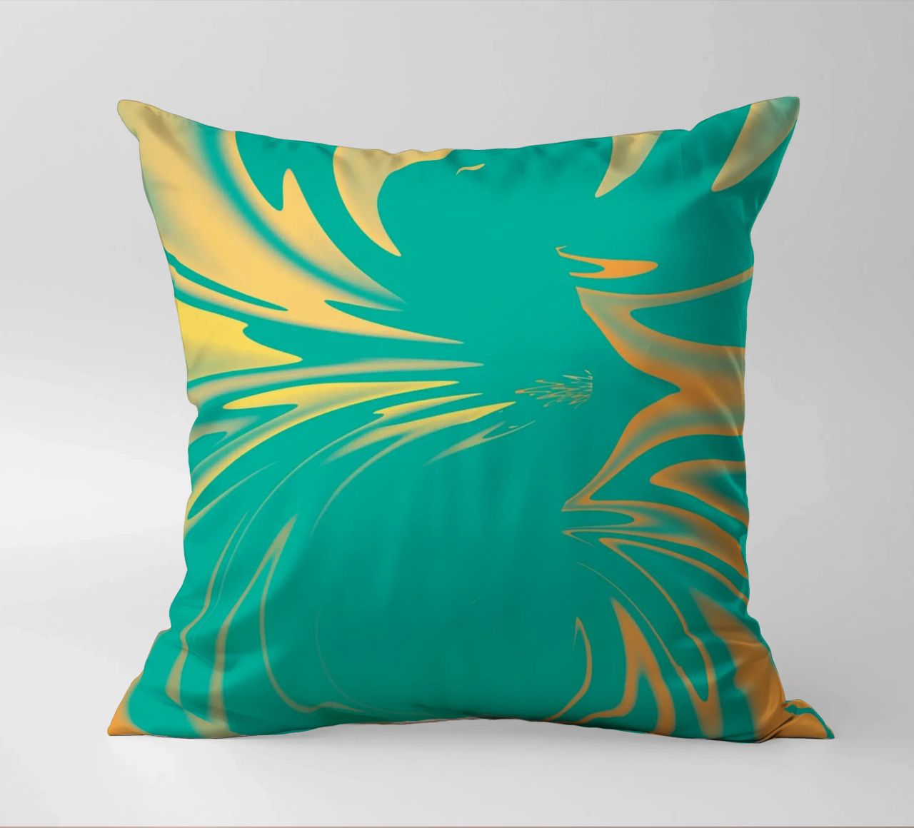 Motivo dinamico astratto a vortice in verde, giallo e arancione cuscino da Something for you