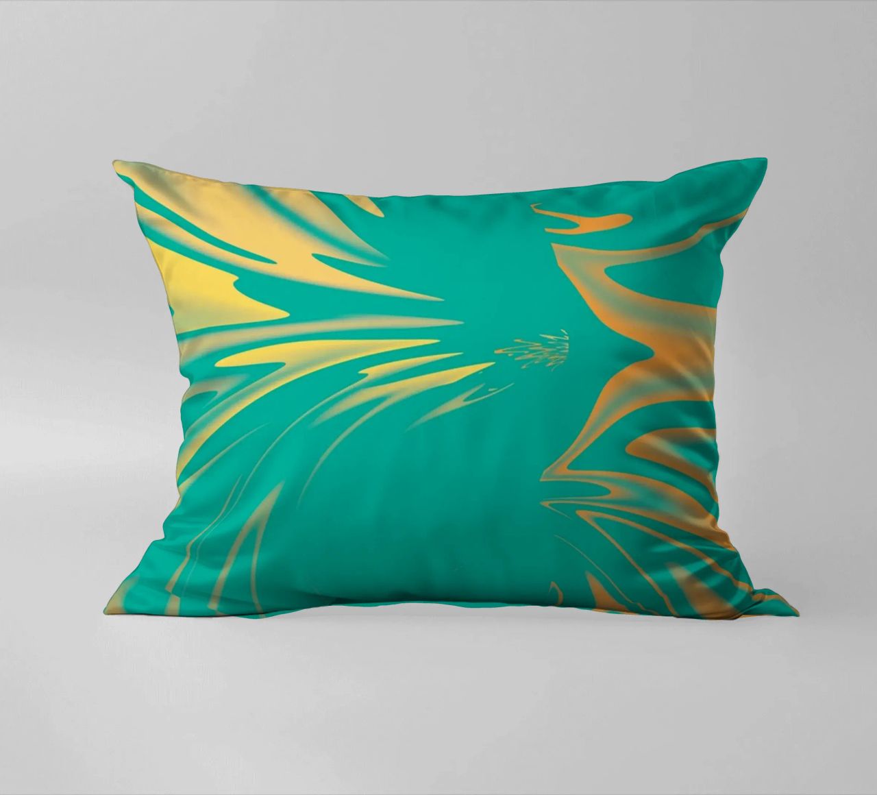 Motivo dinamico astratto a vortice in verde, giallo e arancione cuscino da Something for you