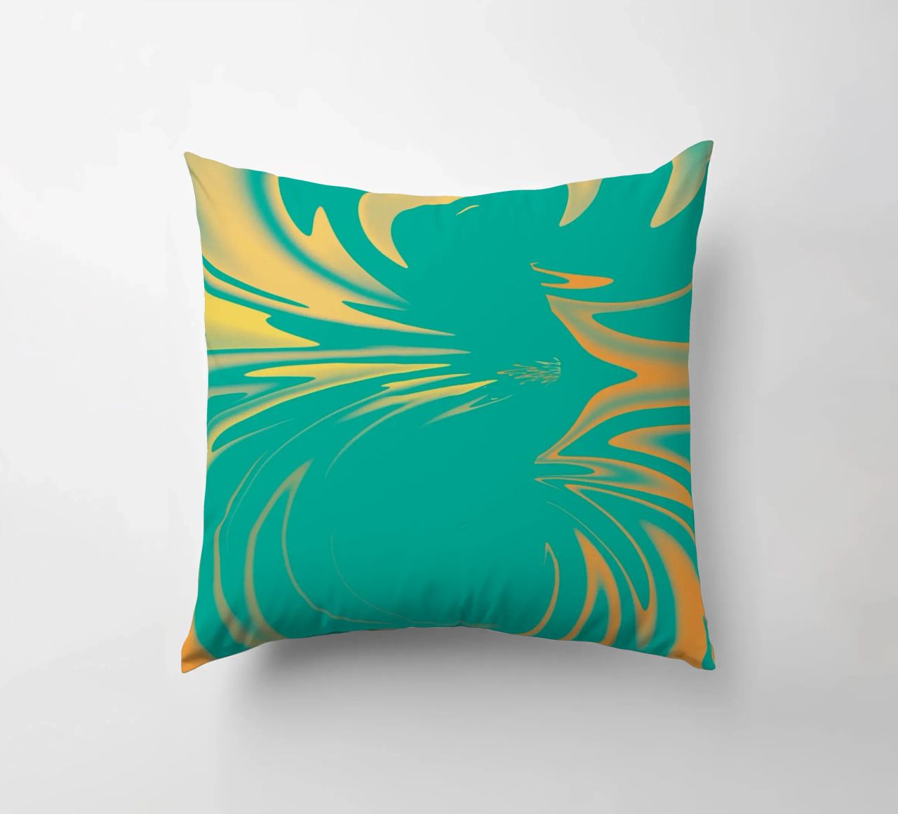 Motivo dinamico astratto a vortice in verde, giallo e arancione cuscino da Something for you