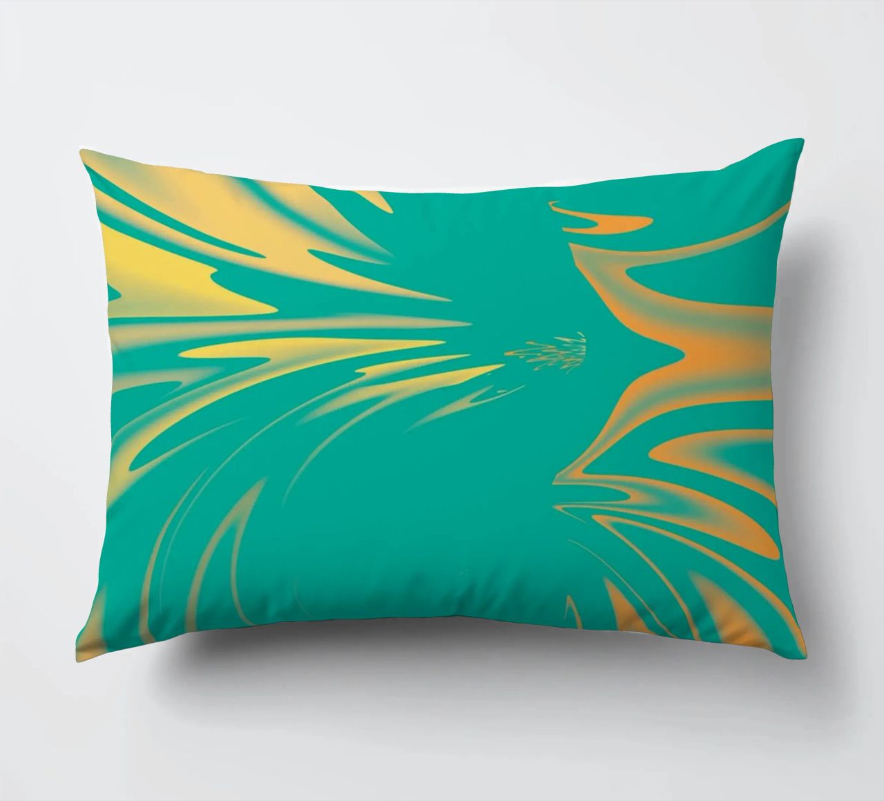 Motivo dinamico astratto a vortice in verde, giallo e arancione cuscino da Something for you