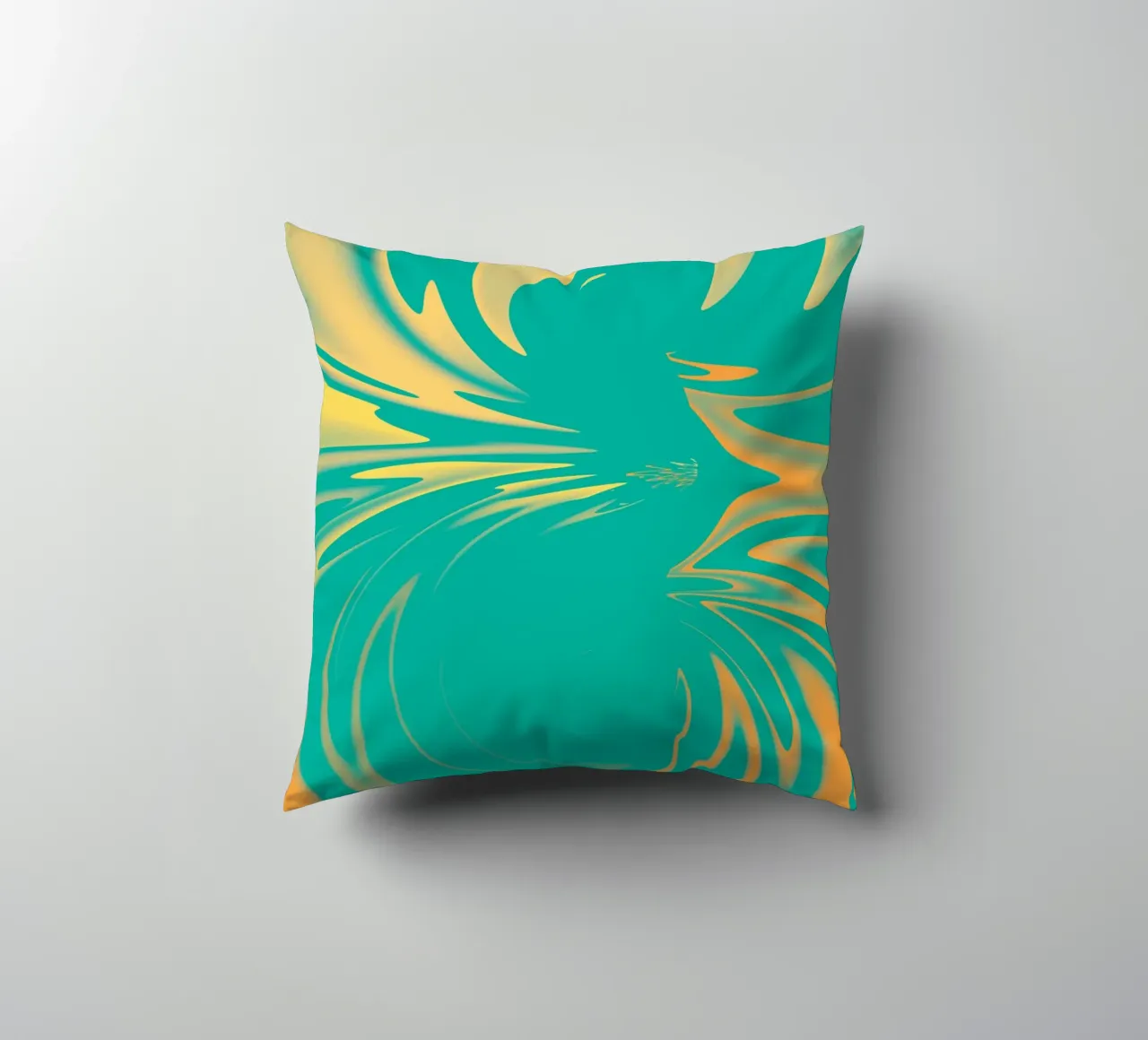 Abstract dynamic swirl pattern in green, yellow, orange decorative cushion by Something for you