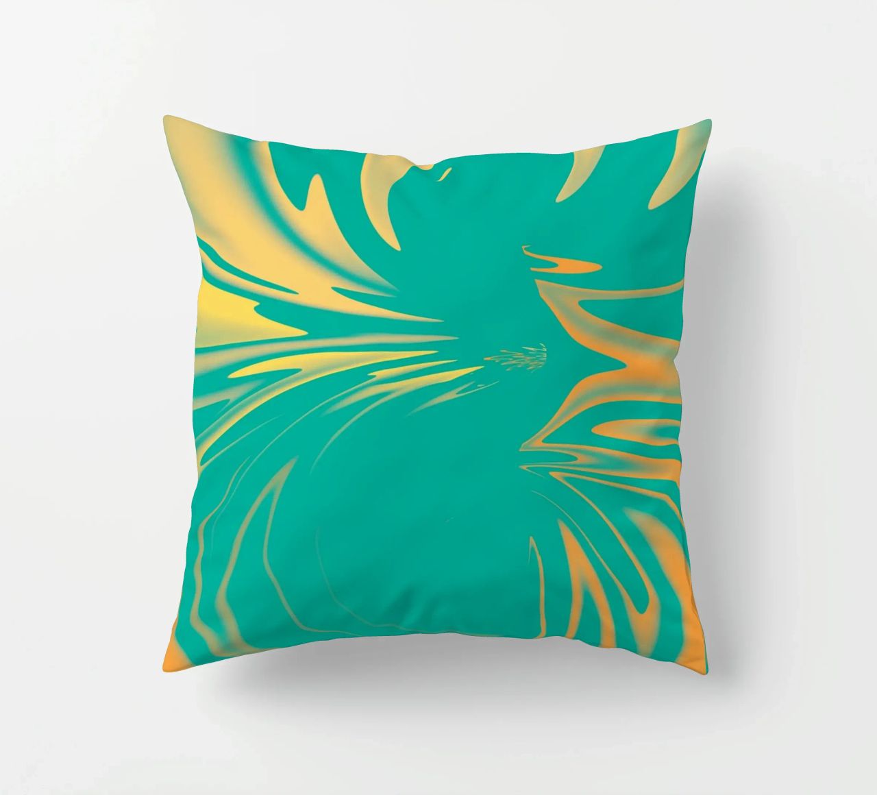 Motivo dinamico astratto a vortice in verde, giallo e arancione cuscino da Something for you