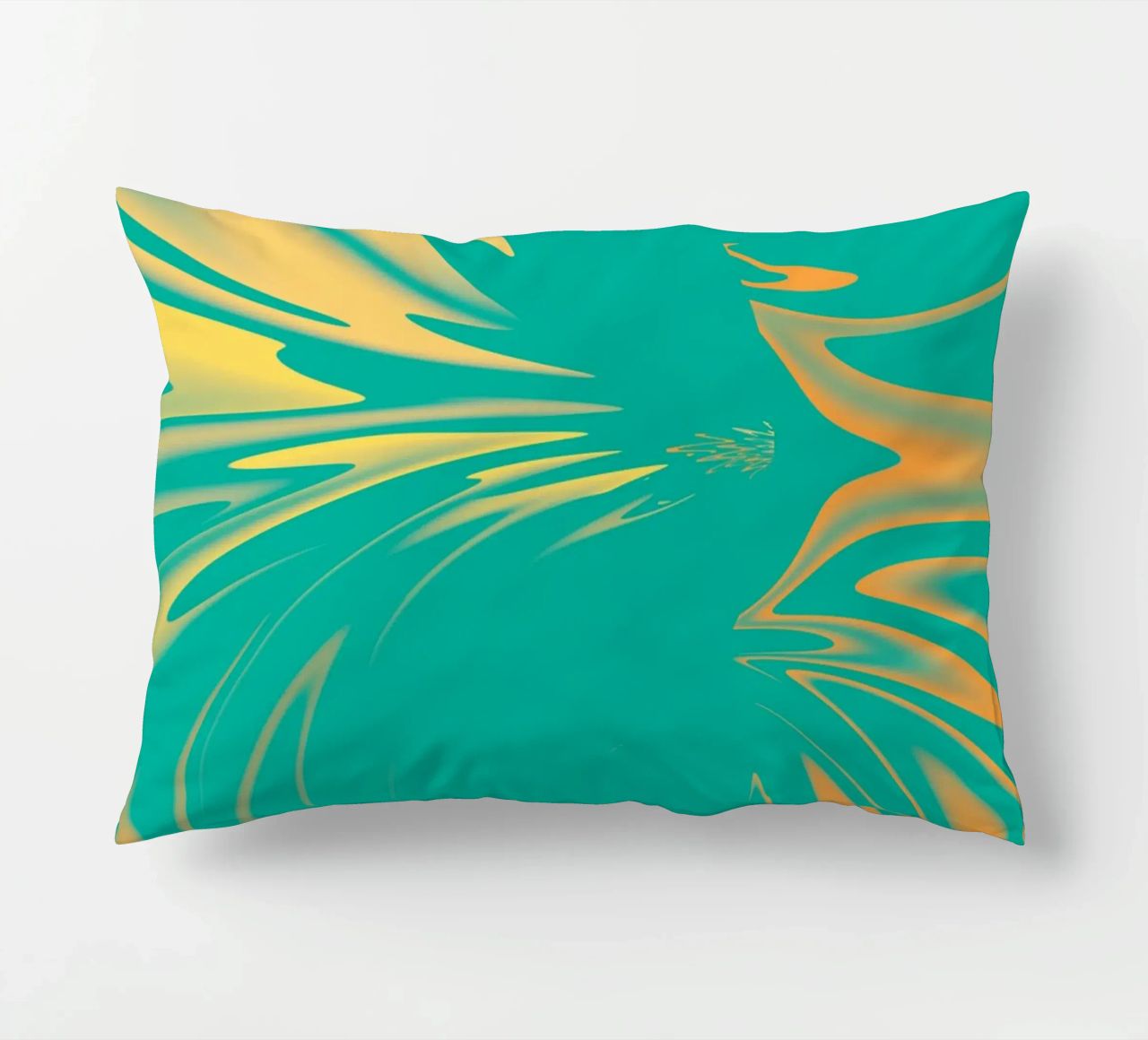 Motivo dinamico astratto a vortice in verde, giallo e arancione cuscino da Something for you