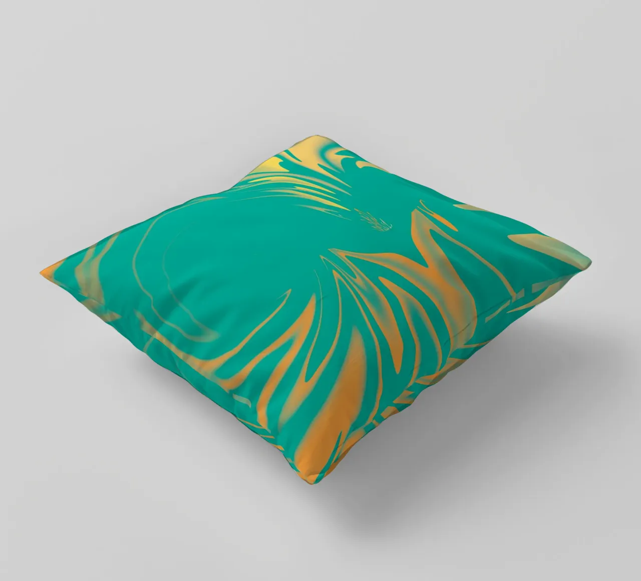 Abstract dynamic swirl pattern in green, yellow, orange decorative cushion by Something for you