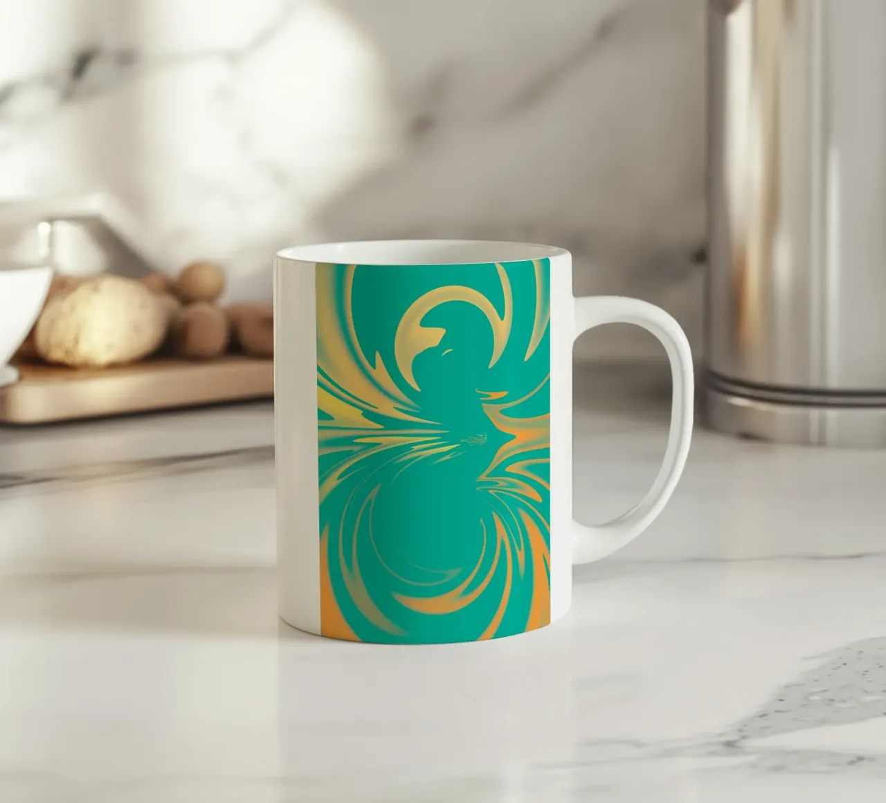 Motif de tourbillon dynamique abstrait en vert, jaune, orange mug en céramique de Something for you