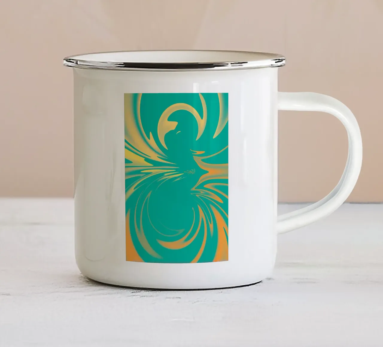 Motif de tourbillon dynamique abstrait en vert, jaune, orange mug en émail de Something for you
