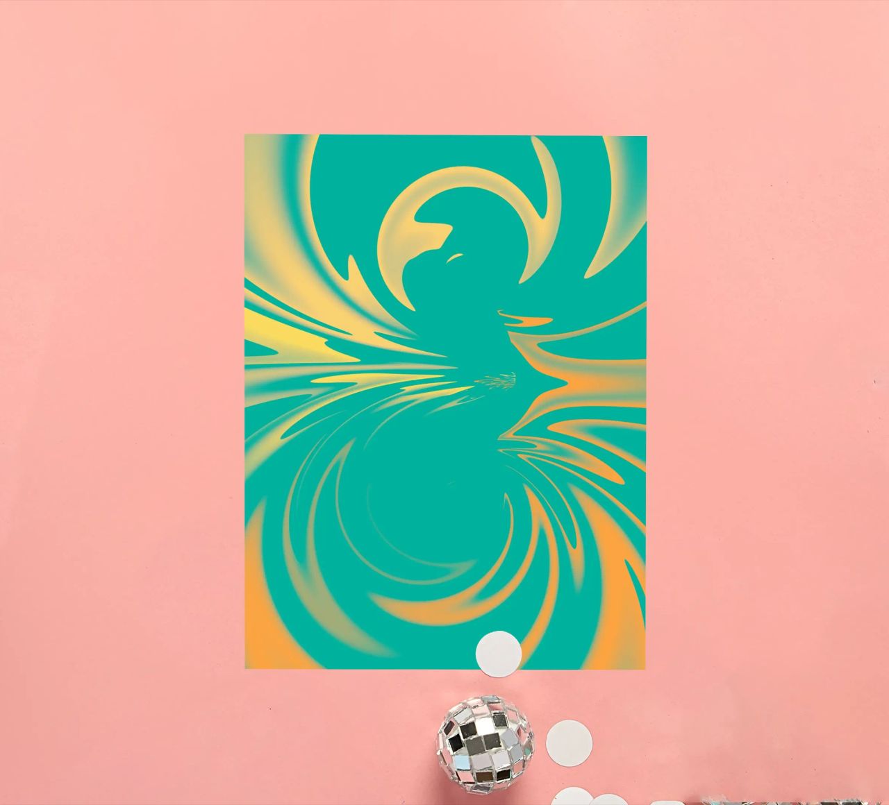Motivo dinamico astratto a vortice in verde, giallo e arancione adesivo da Something for you