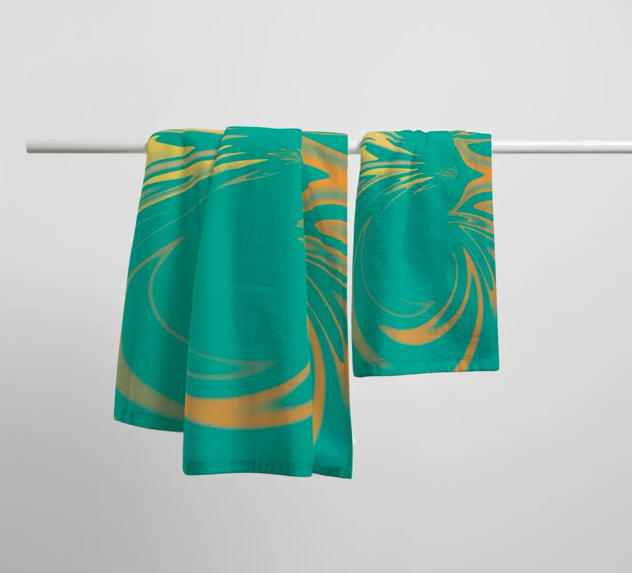 Abstract dynamic swirl pattern in green, yellow, orange towel by Something for you