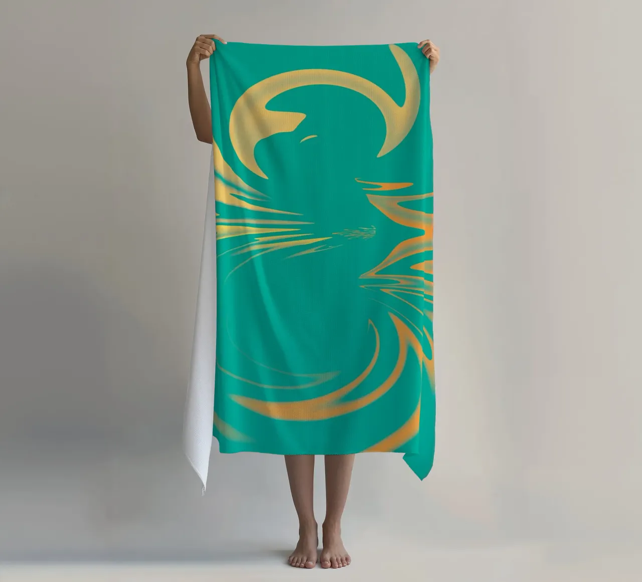 Abstract dynamic swirl pattern in green, yellow, orange beach towel by Something for you