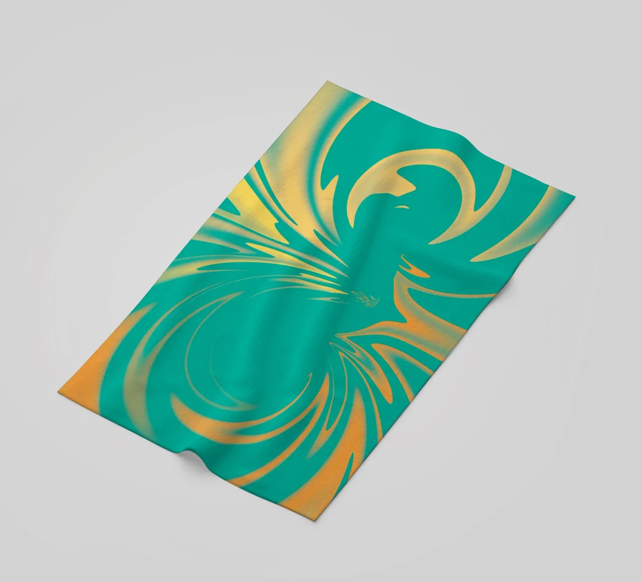 Abstract dynamic swirl pattern in green, yellow, orange beach towel by Something for you