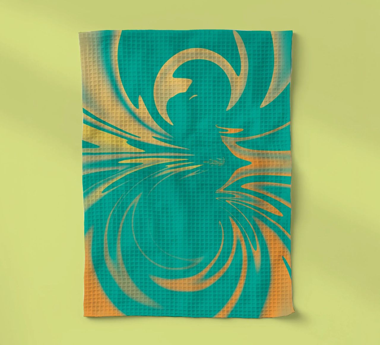Motif de tourbillon dynamique abstrait en vert, jaune, orange torchon de Something for you