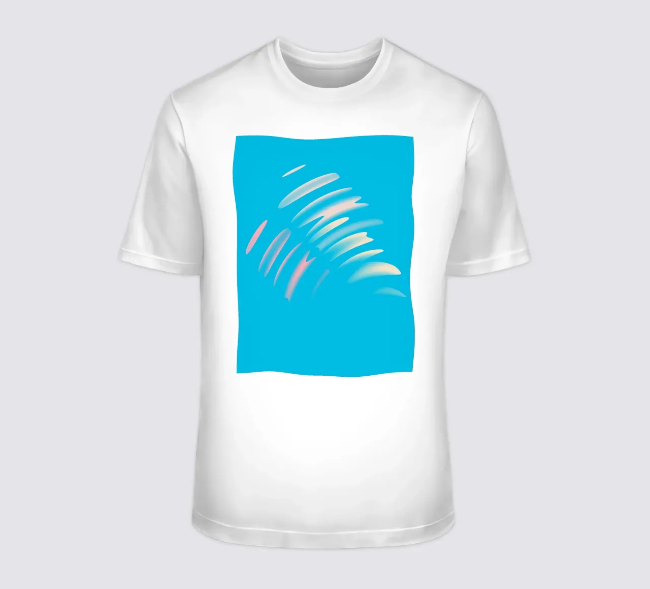 Abstract dynamic wave pattern in blue, white, pink t-shirt by Something for you