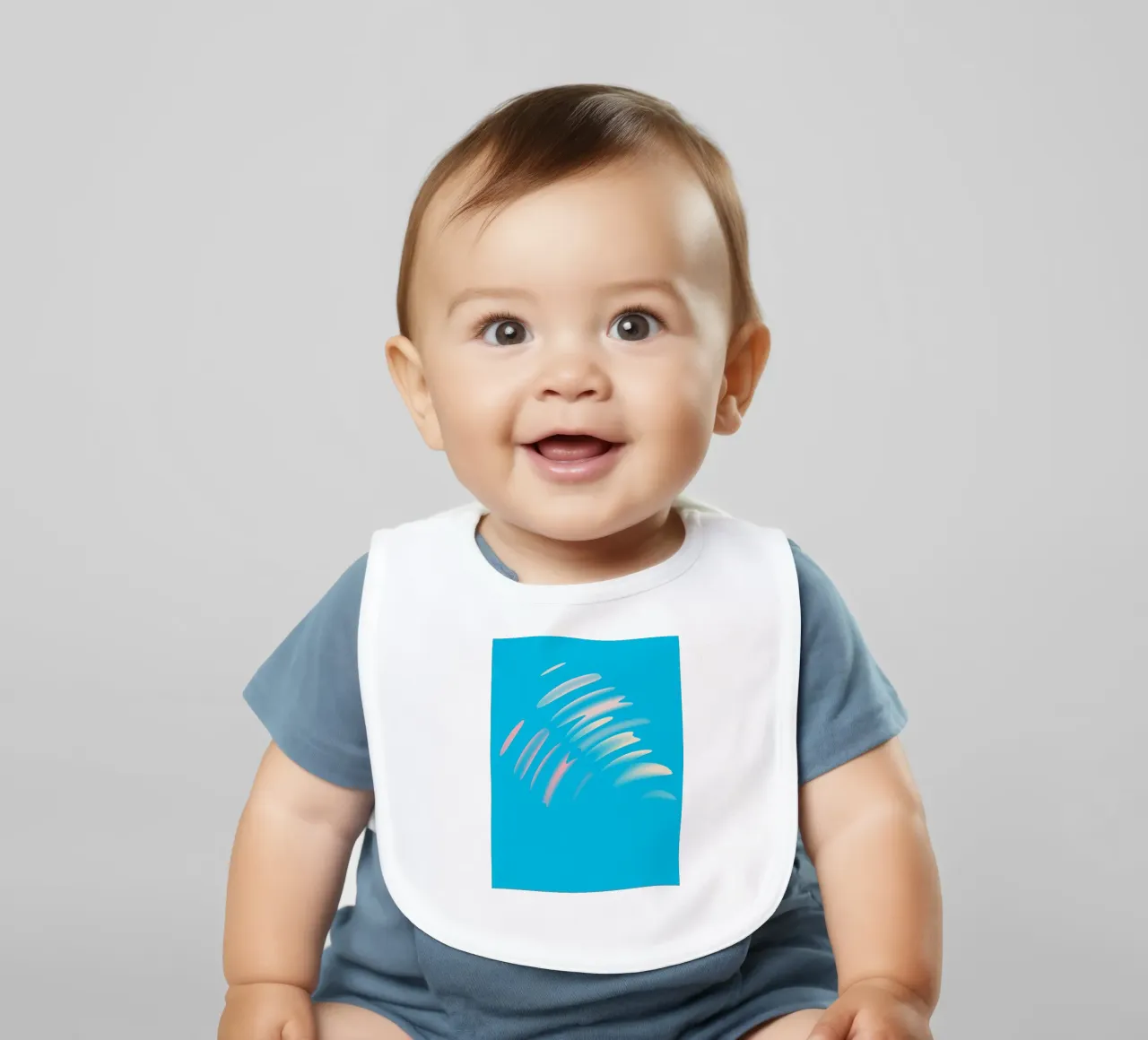 Abstract dynamic wave pattern in blue, white, pink baby bib by Something for you