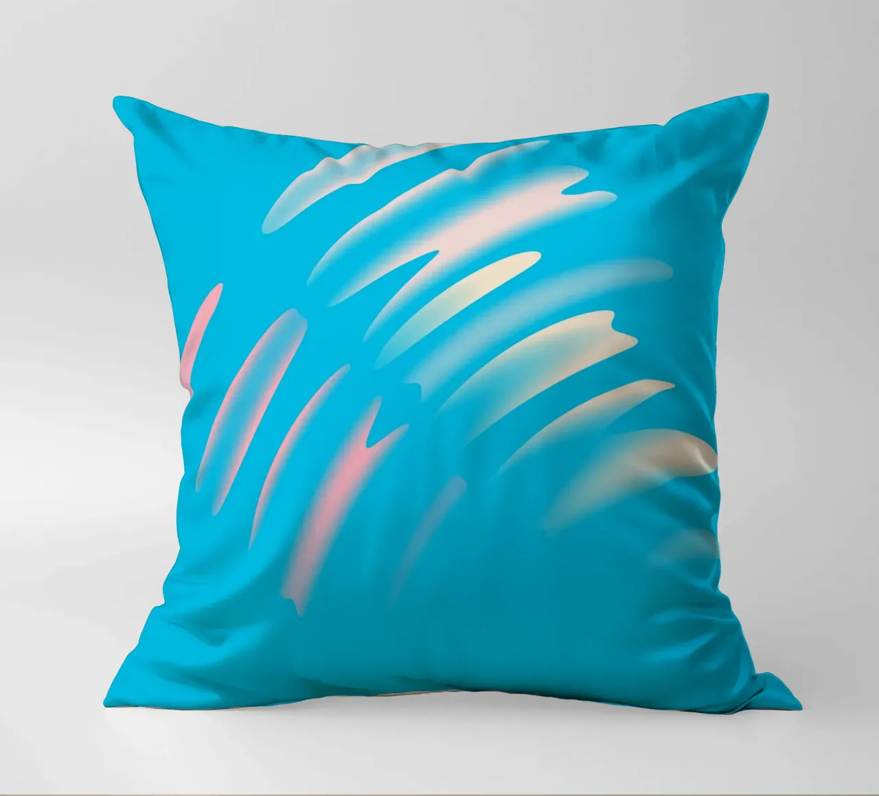Abstract dynamic wave pattern in blue, white, pink decorative cushion by Something for you