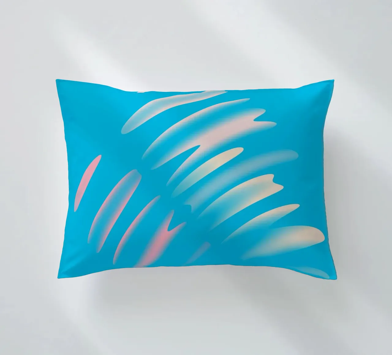 Abstract dynamic wave pattern in blue, white, pink decorative cushion by Something for you