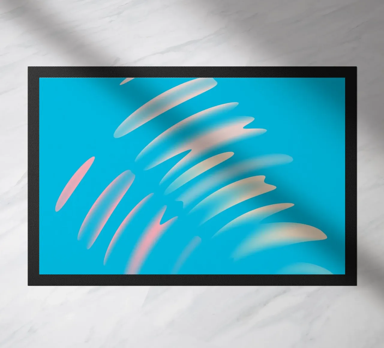 Abstract dynamic wave pattern in blue, white, pink doormat by Something for you