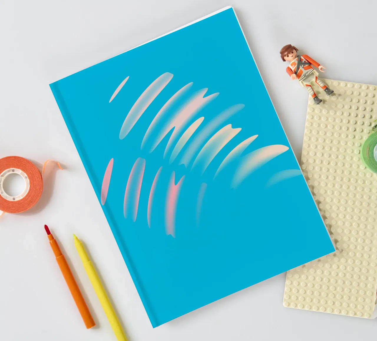 Abstract dynamic wave pattern in blue, white, pink notebook by Something for you