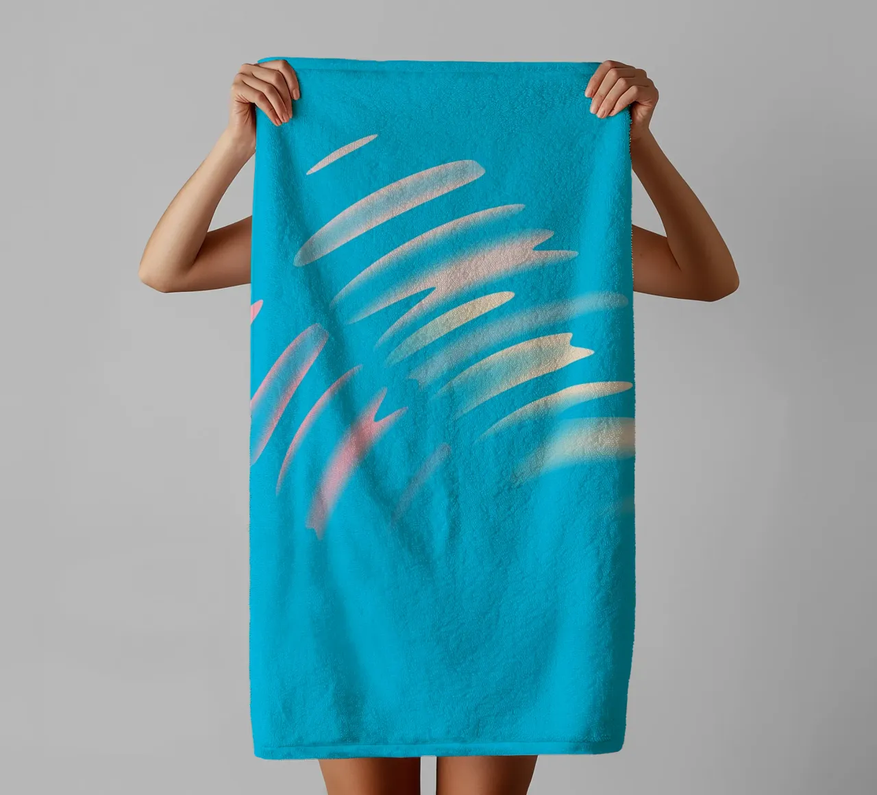 Abstract dynamic wave pattern in blue, white, pink towel by Something for you
