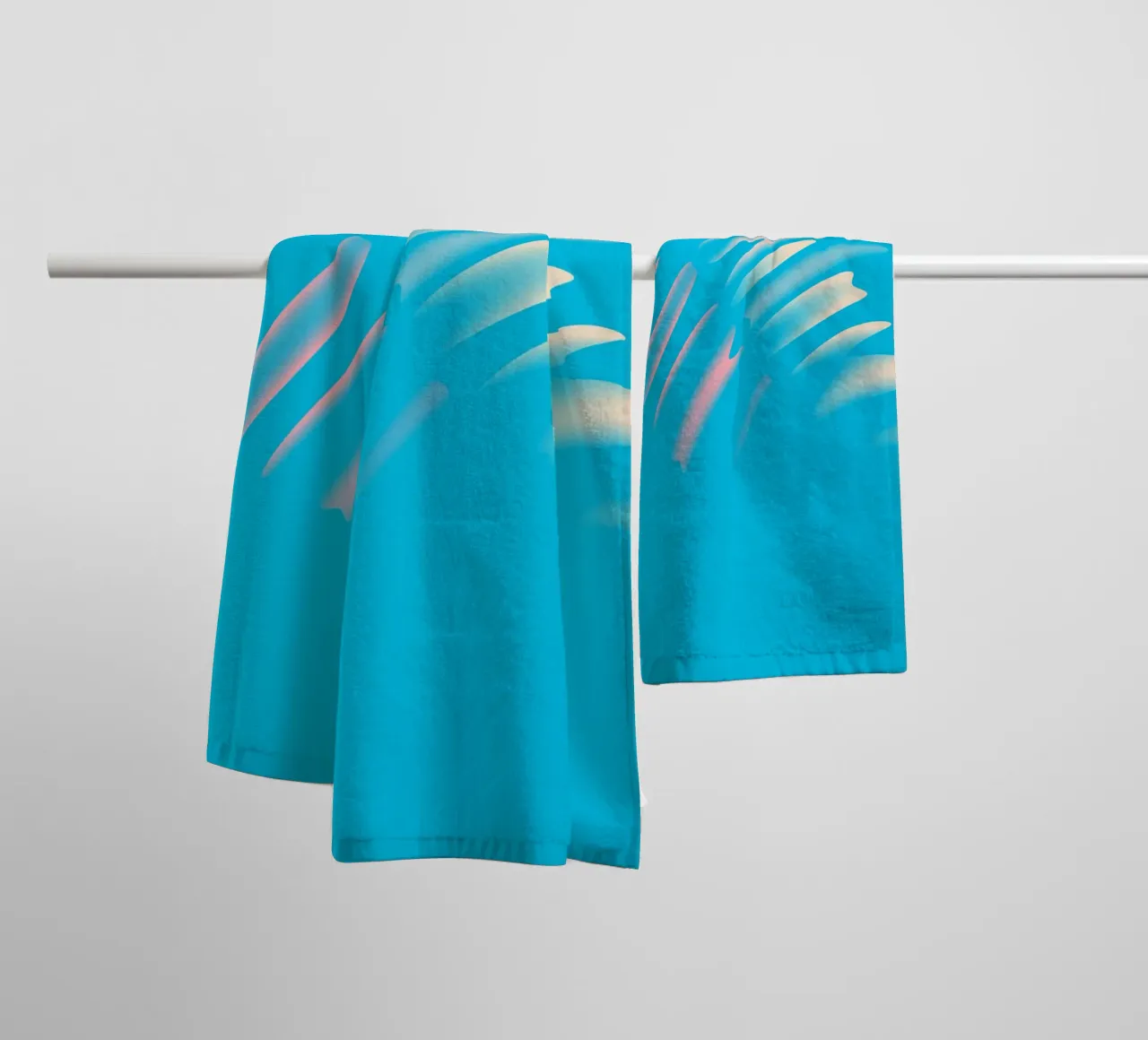 Abstract dynamic wave pattern in blue, white, pink towel by Something for you