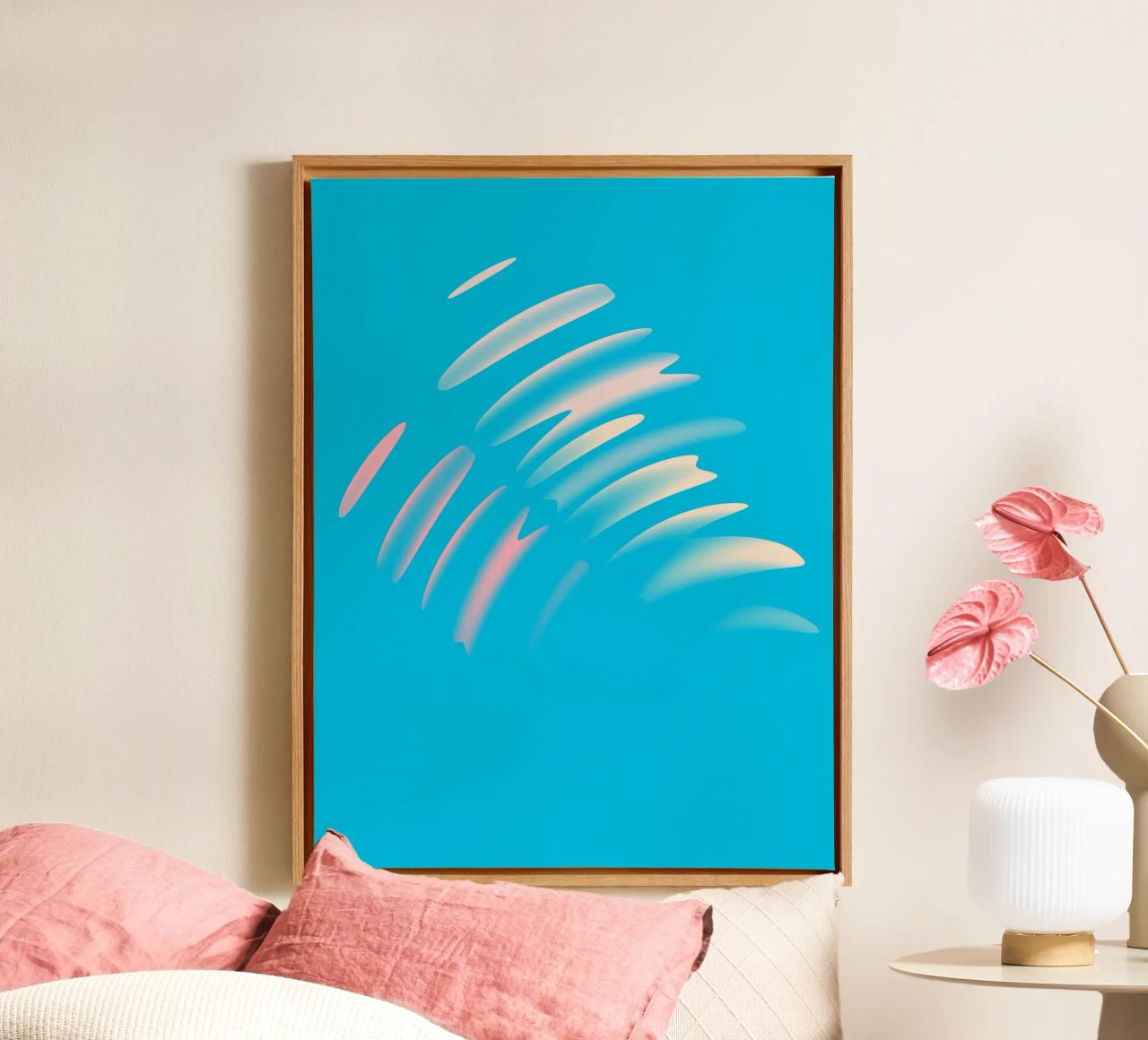 Disegno astratto di onde dinamiche in blu, bianco e rosa tela da Something for you