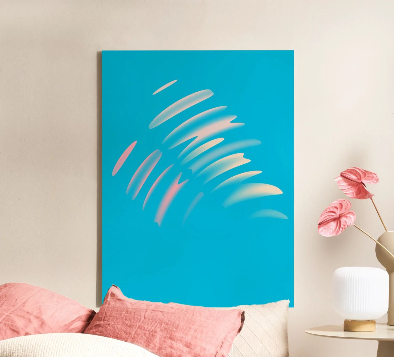 Disegno astratto di onde dinamiche in blu, bianco e rosa tela da Something for you