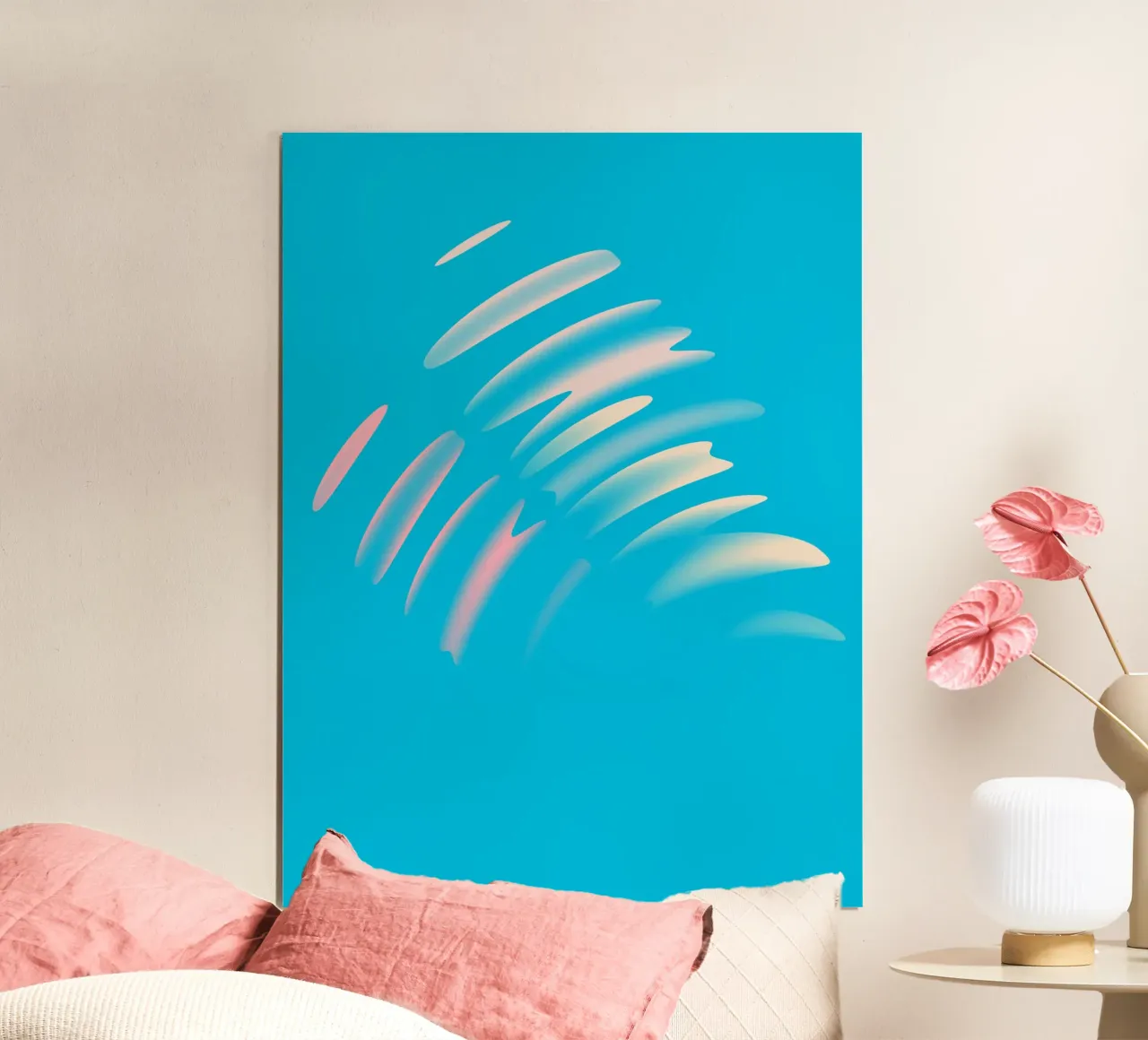 Disegno astratto di onde dinamiche in blu, bianco e rosa poster da Something for you